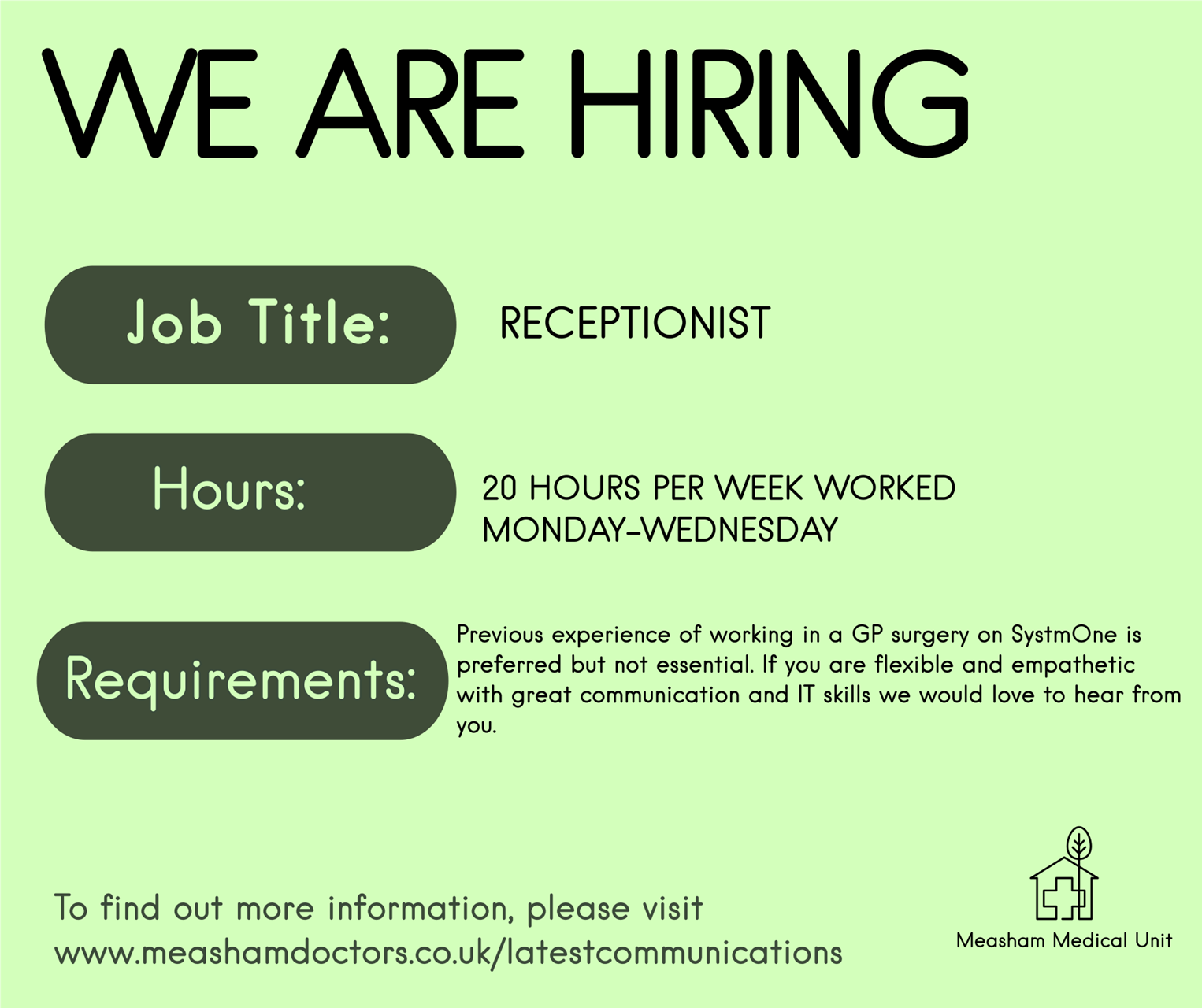 Receptionist vacancy 